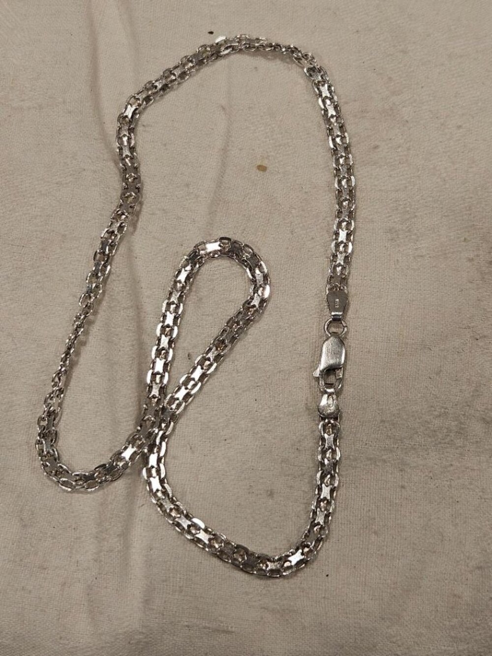 VTG 925 Sterling Silver Italian Tiger Eye Link Chain Choker Necklace 14" Italy